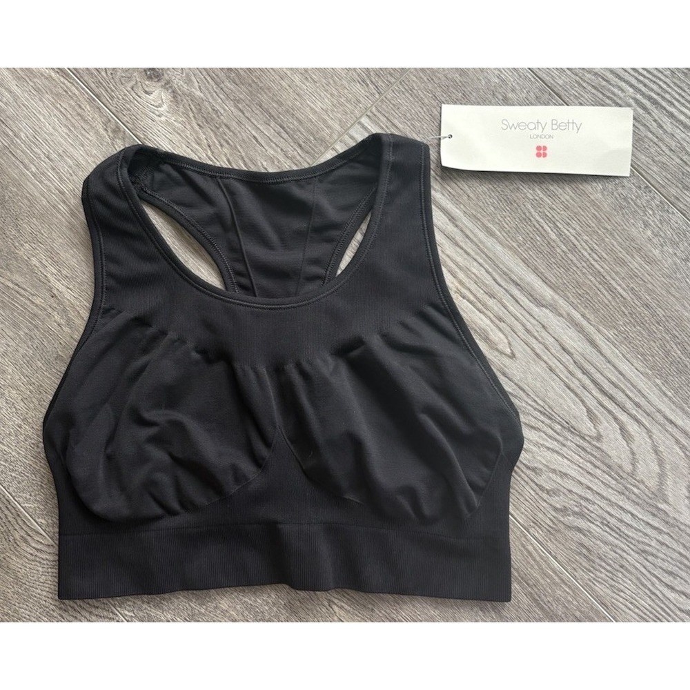 Sweaty Betty Stamina Workout Sports Bra Black Size UK XL/US 12 NEW Med‎ Support